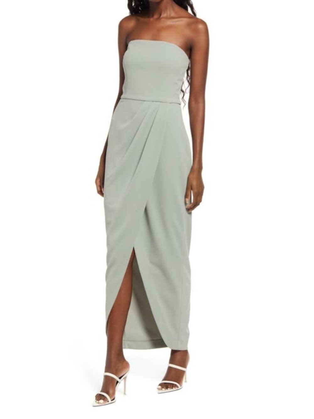 NWT WAYF Womens Size Small Sage Green Angelique Strapless Tulip Gown Dress NEW